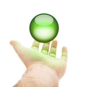a hand being held out with a green orb or round button hovering above rYBWvQw0Bo thumb